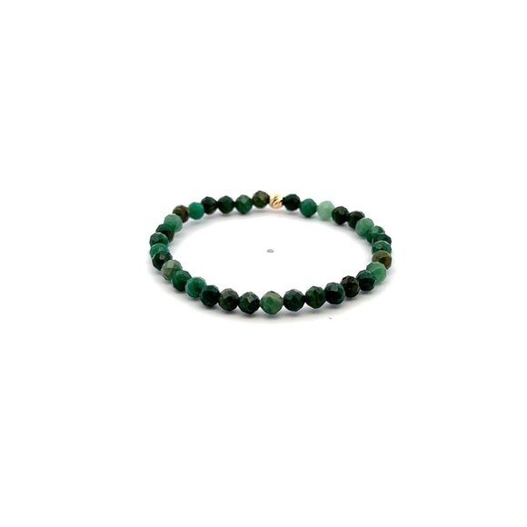 Natural Emerald Gemstone Mini 4mm 18K Gold Bar Faceted Charm Bead May Birthstone - Picture 4 of 5